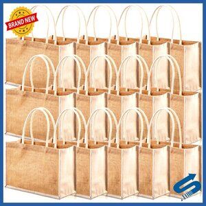 Jute Tote Bags Natural Burlap Reusable Grocery Beach Travel Multipurpose